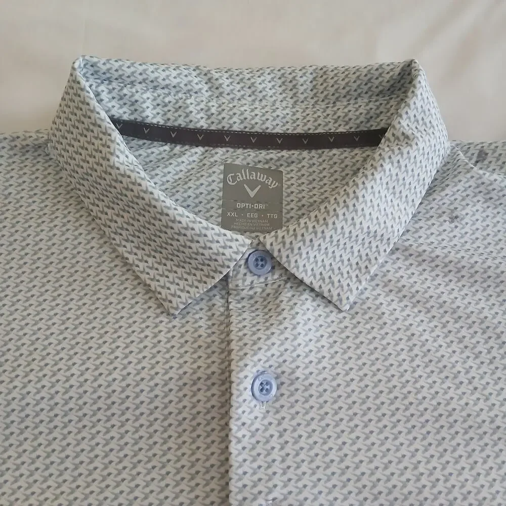 Callaway Polo Shirt Men's XXL White Geometric Performance Golf Opti-dri Stretch - Picture 4 of 12